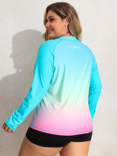 SunGlow Gradient Plus-Size Rash Guard – Long Sleeve UV Zip Swimsuit